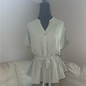 Fashion Nova Sage Peplum Blouse with Cuffed Sleeves